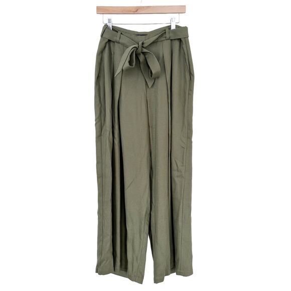 Eileen Fisher Green Tencel Belted Wide Leg Pants Sz 10 - Picture 1 of 7